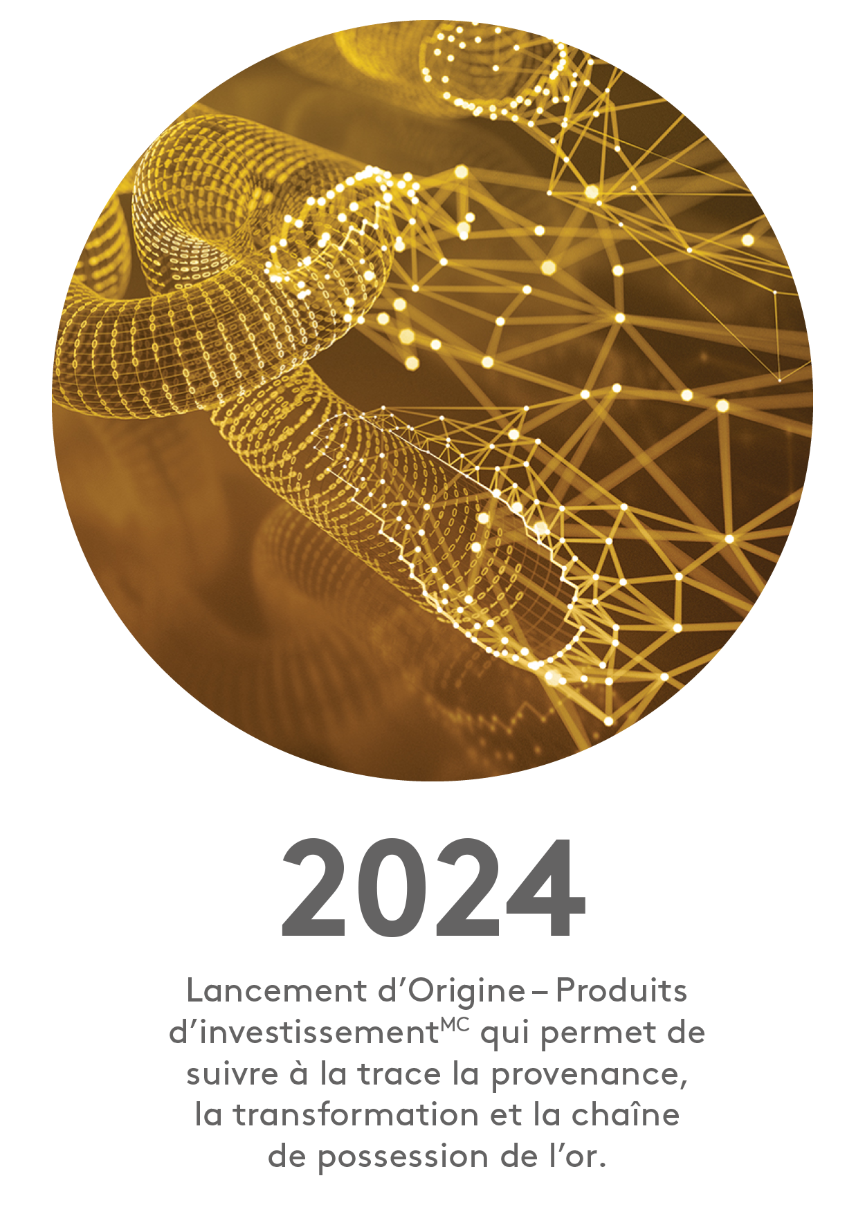 2024 : Lancement d’Origine – Produits d’investissement qui permet de suivre à la trace la provenance, la transformation et la chaîne de possession de l’or