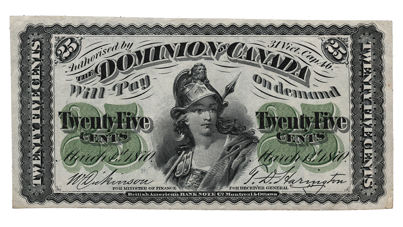 Note, Dominion of Canada, 25 cents, 1870, Canada. © Bank of Canada Museum, NCC 1964.88.884