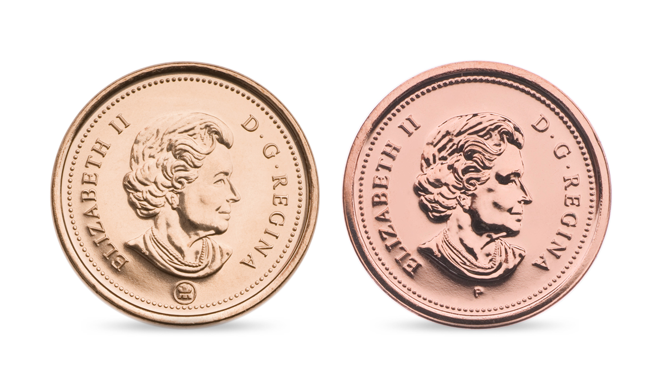 Variation of 1-cent circulation coins with Mint mark and with "P"