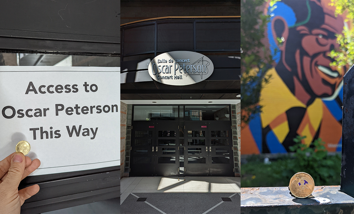Collage of Oscar Peterson tributes in Montreal