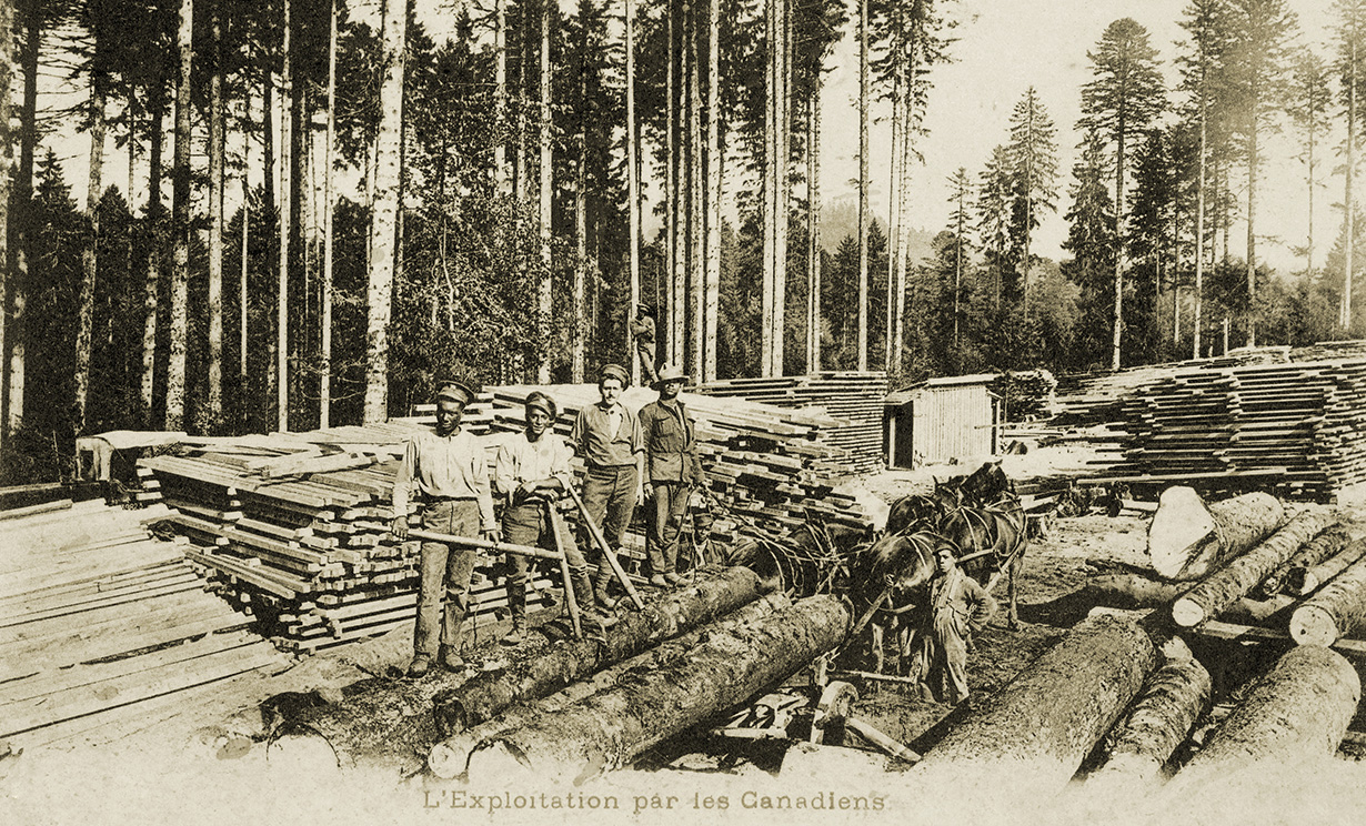 Four Canadian servicemen working on lumber operations