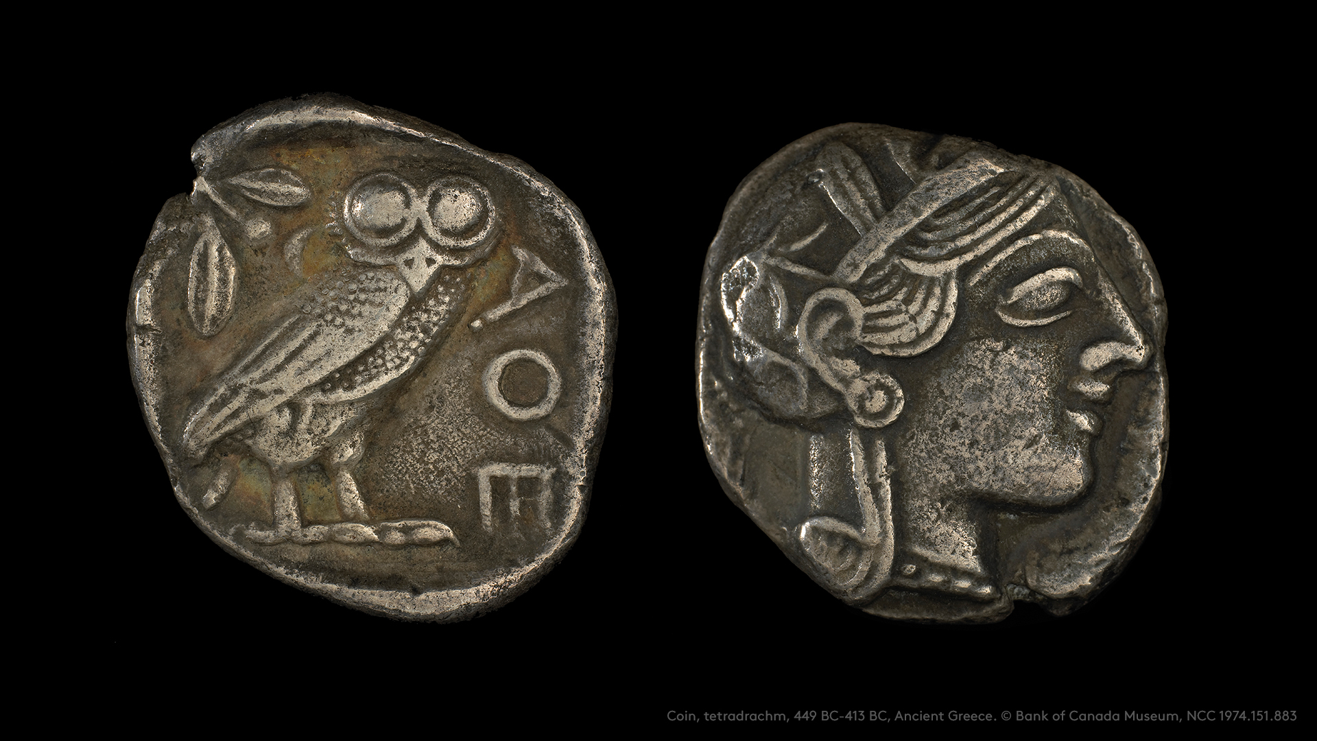 The Athenian tetradrachm was first minted In the 6th century BCE: a large silver coin used to pay the weekly wage of a skilled labourer or soldier. 