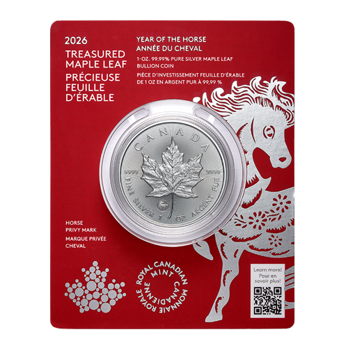 2026 Treasured Silver Maple Leaf: Year of the Horse Privy Mark - 1-oz. 99.99% Pure Silver Coin (Premium Bullion)