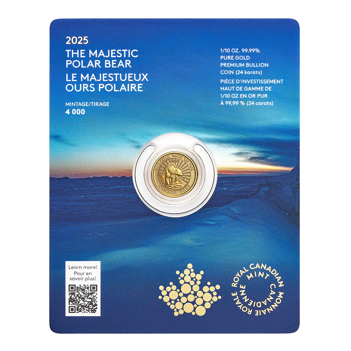 2025 The Majestic Polar Bear – 1/10 oz. 99.99% Pure Gold Coin (Premium Bullion) 
