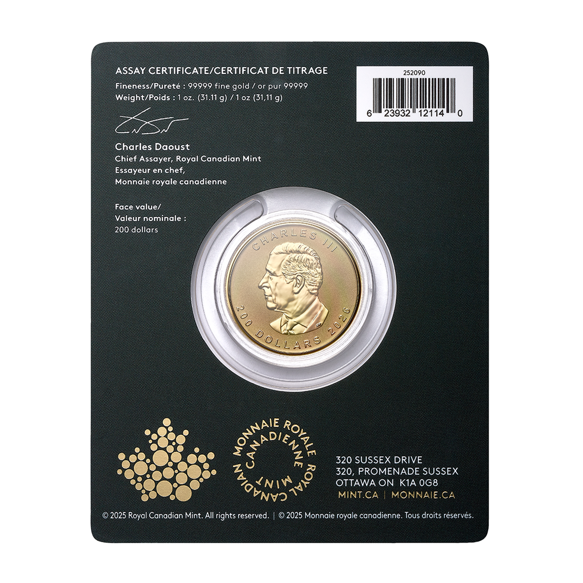 2026 Our Purest Maple Leaf – 1 oz. 99.999% Pure Gold Coin (Premium Bullion)