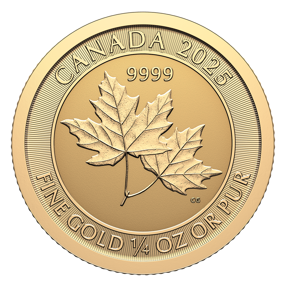 Twin Maples - 2025 1/4 oz. 99.99% Pure Gold Coin (Bullion) 